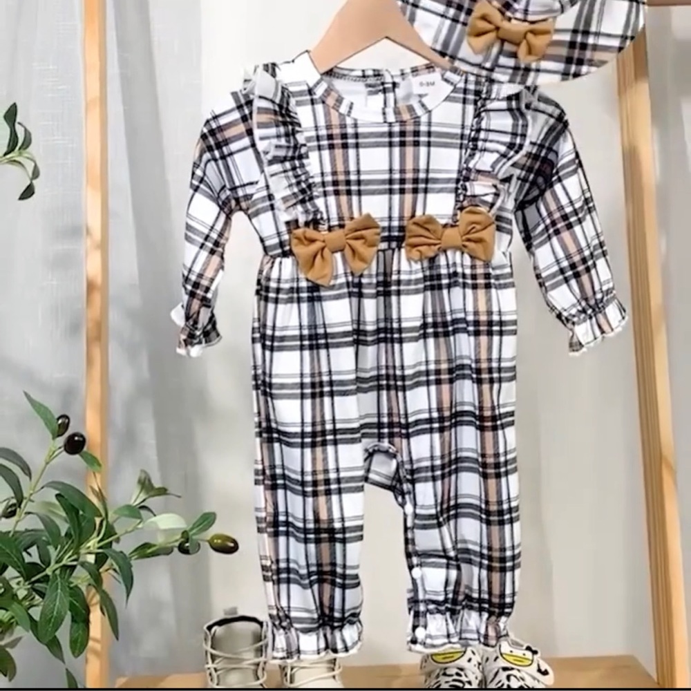 Baby Plaid Bowknot Decor Jumpsuit with Hat! BRAND NEW! SUPER CUTE!